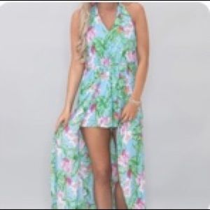 Pink Lily Boutique Tropical Floral Maxi Romper